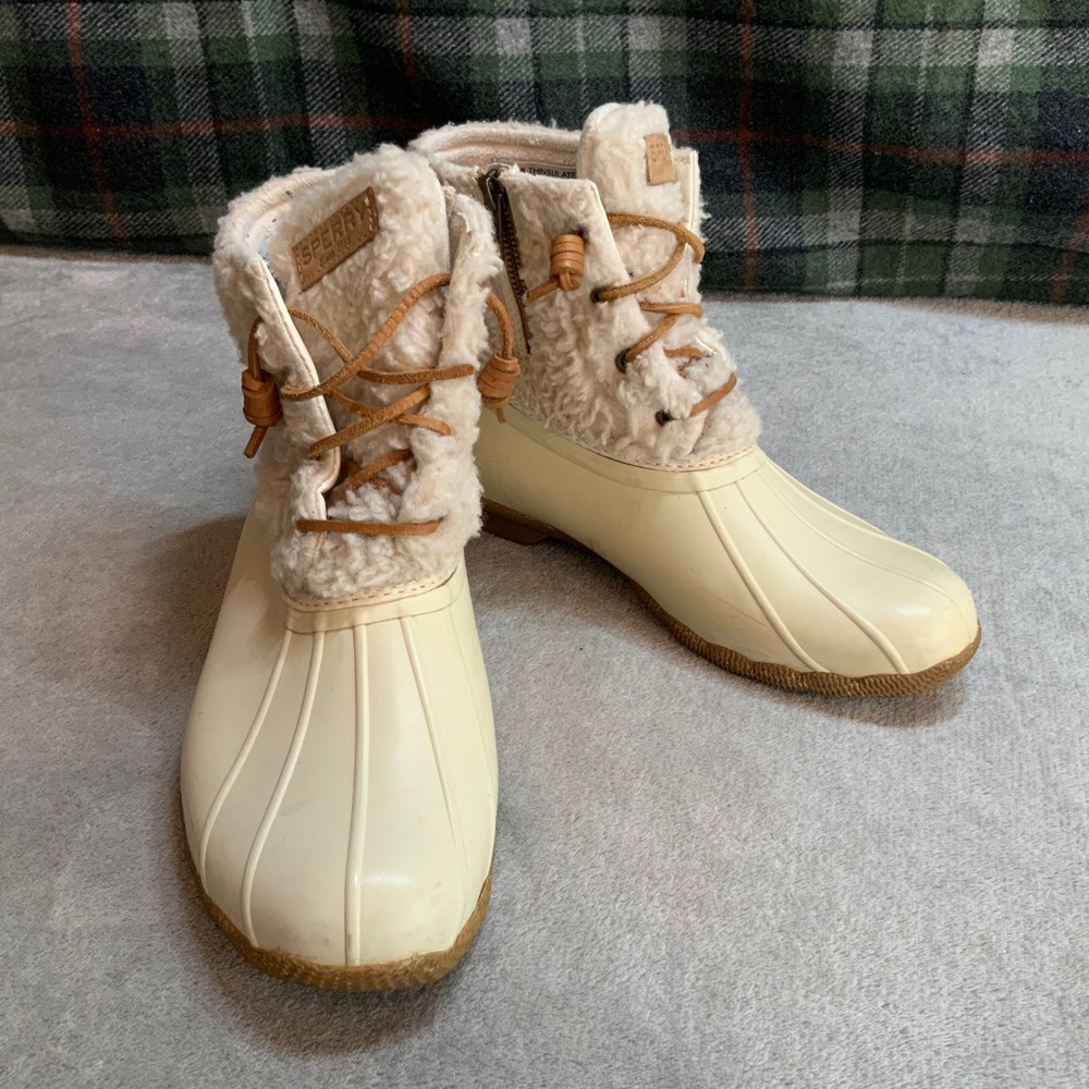 Sperry Saltwater Duck Boots Cream Sherpa 3M Thinsulate STS84249 Womens 8